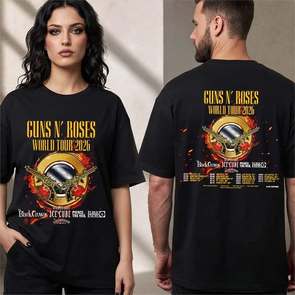 Guns N Roses World Tour Merch 2026 North America Schedule Tour Dates Shirt Rock Fan Gifts - Kdjoy