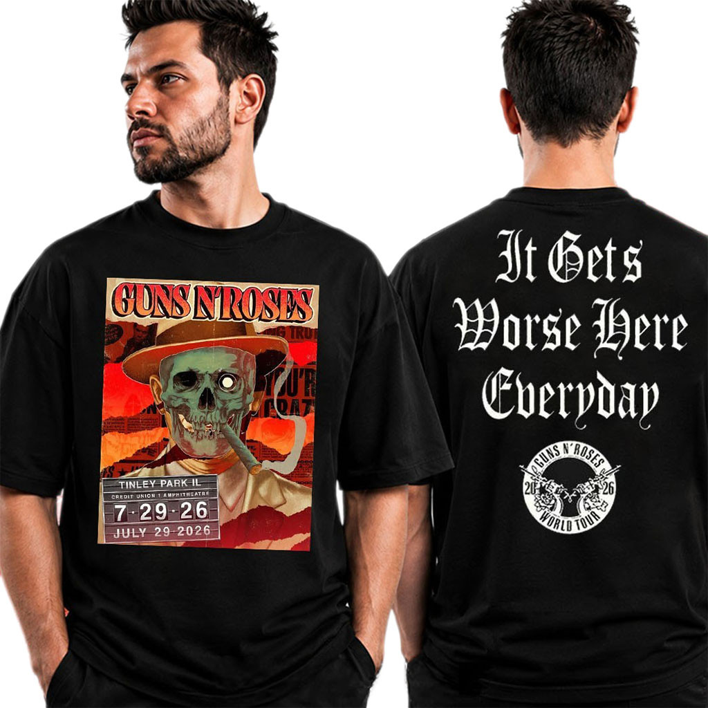 Guns N Roses World Tour Poster T-Shirt It Gets Worse Here Everyday Shirt GNR Merch Fan Gifts - Kdjoy Guns N Roses World Tour Poster T-Shirt It Gets Worse Here Everyday Shirt GNR Merch Fan Gifts - Kdjoy