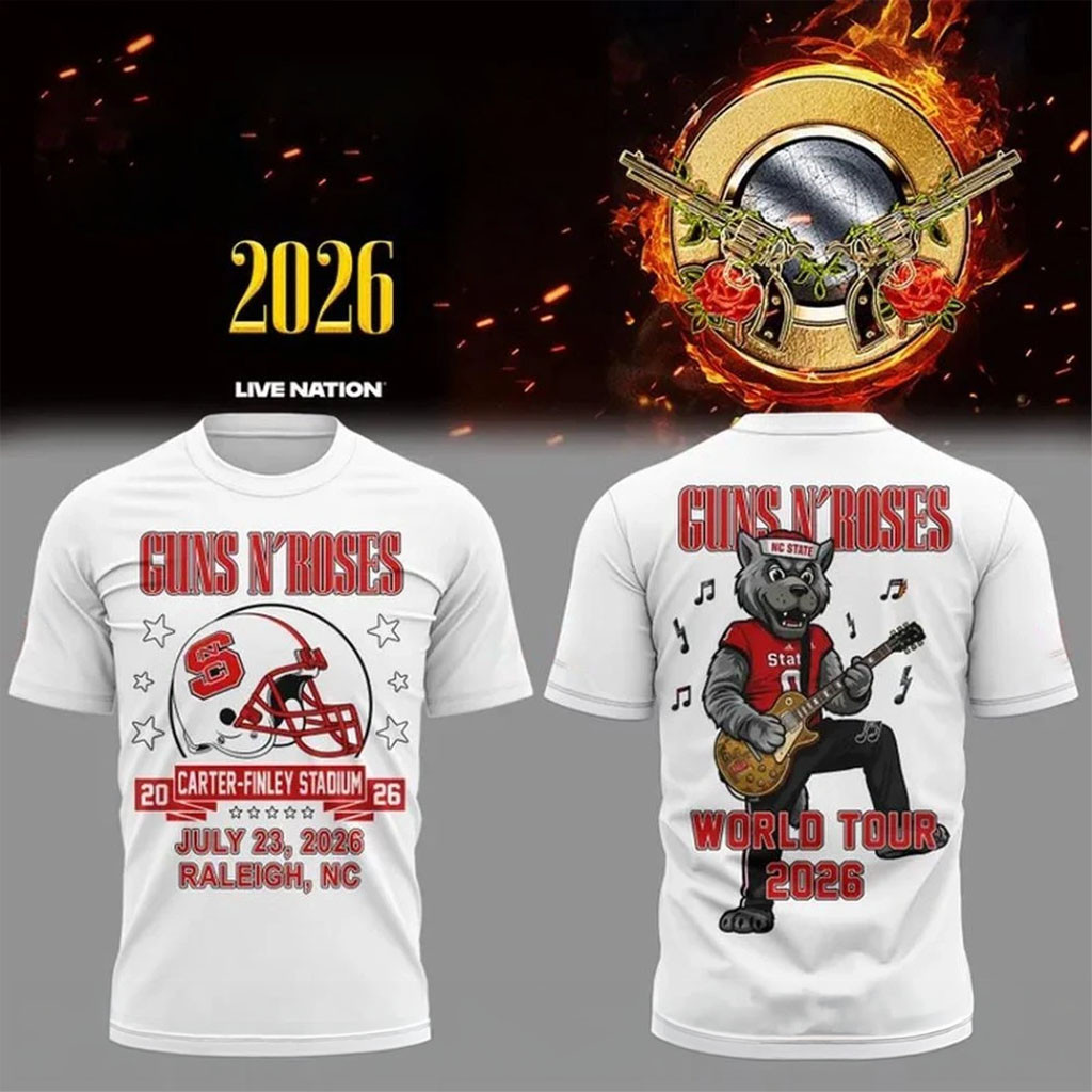 Guns N' Roses X NC State Football Merch GNR World Tour 2026 T-Shirt White Gift For Band Fans - Kdjoy Guns N' Roses X NC State Football Merch GNR World Tour 2026 T-Shirt White Gift For Band Fans - Kdjoy