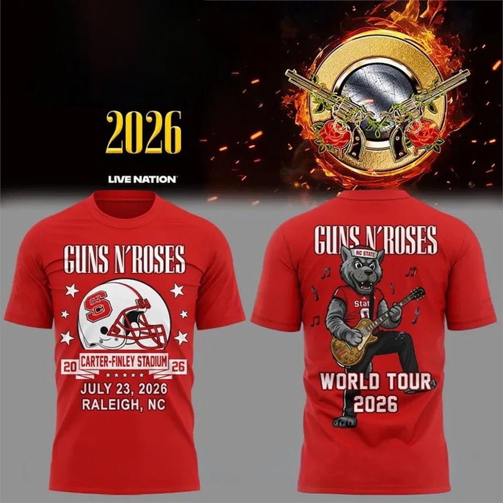 Guns N' Roses X NC State Football World Tour 2026 Red T-Shirt GNR Merch Gift For Band Fans - Kdjoy