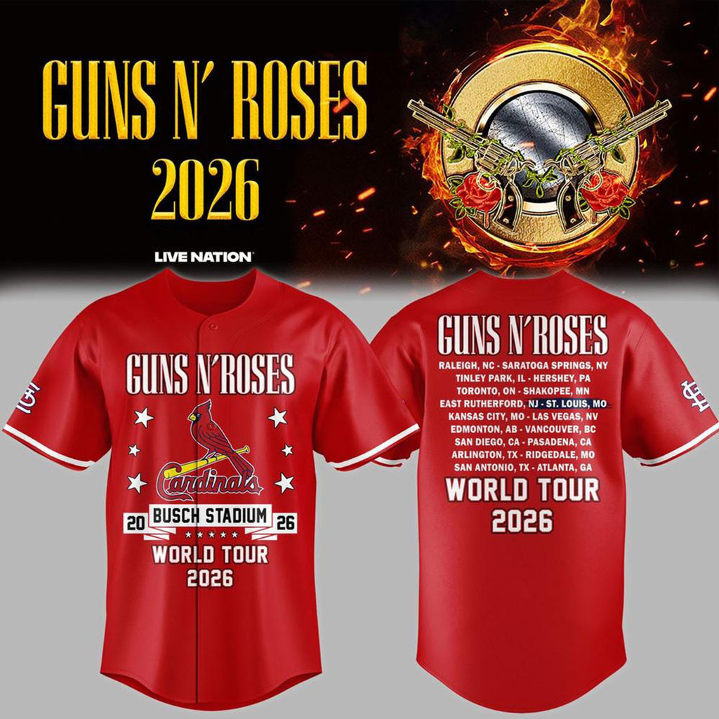 Guns N Roses x St Louis Cardinals World Tour 2026 Busch Stadium Baseball Jersey Cardinals Merch - Kdjoy Guns N Roses x St Louis Cardinals World Tour 2026 Busch Stadium Baseball Jersey Cardinals Merch - Kdjoy