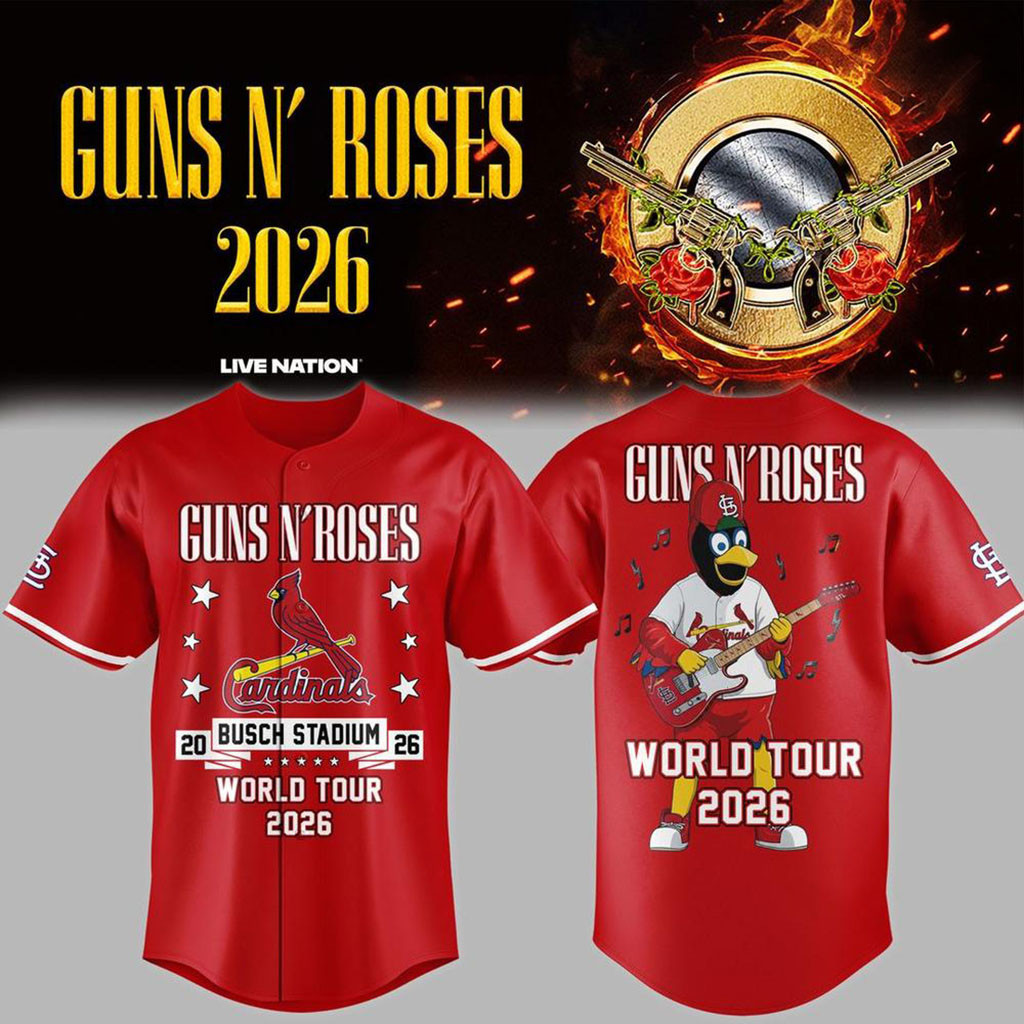 Guns N Roses x St Louis Cardinals World Tour 2026 Busch Stadium Baseball Jersey Red Fan Gear - Kdjoy