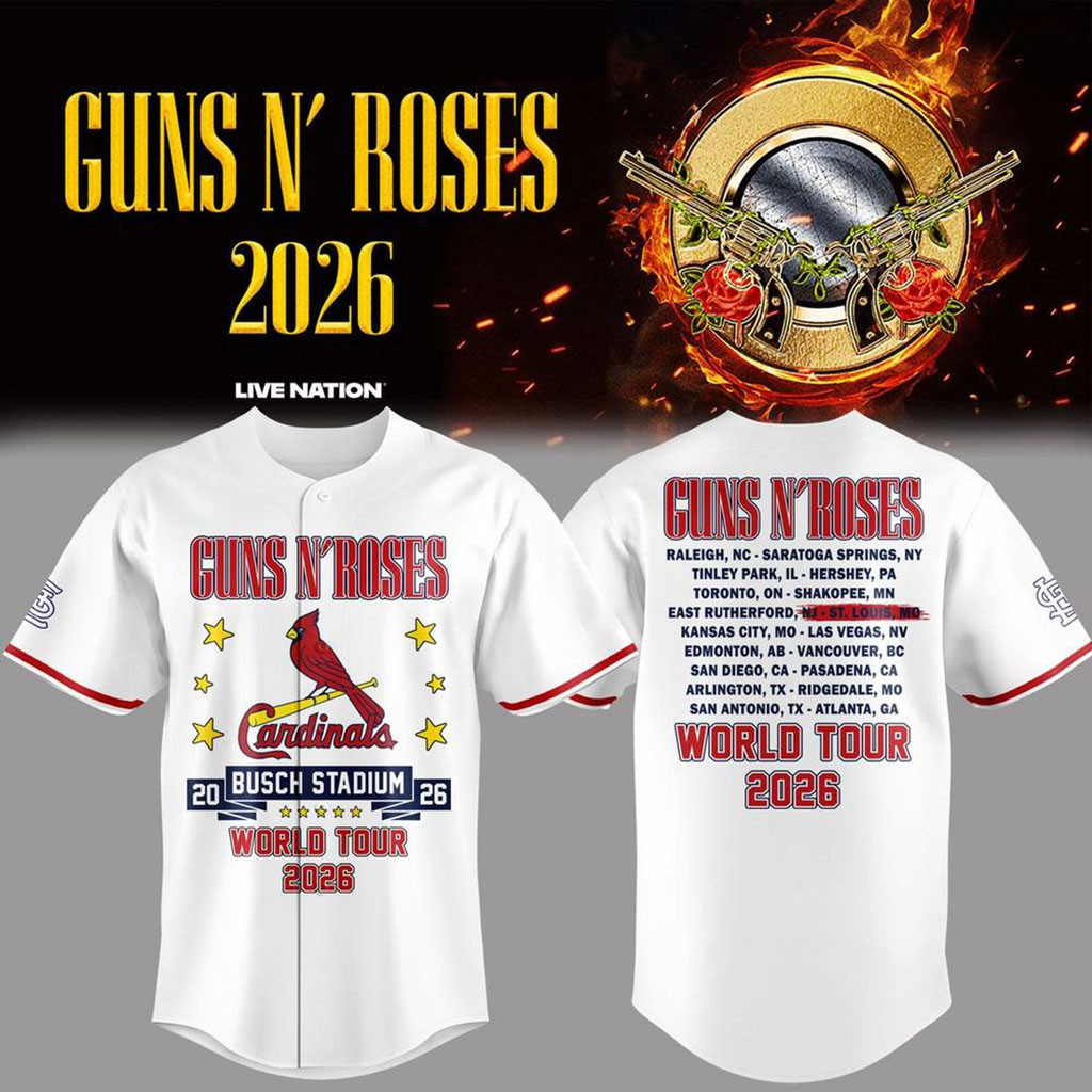 Guns N Roses x St Louis Cardinals World Tour 2026 Busch Stadium Baseball Jersey White Fan Gifts - Kdjoy