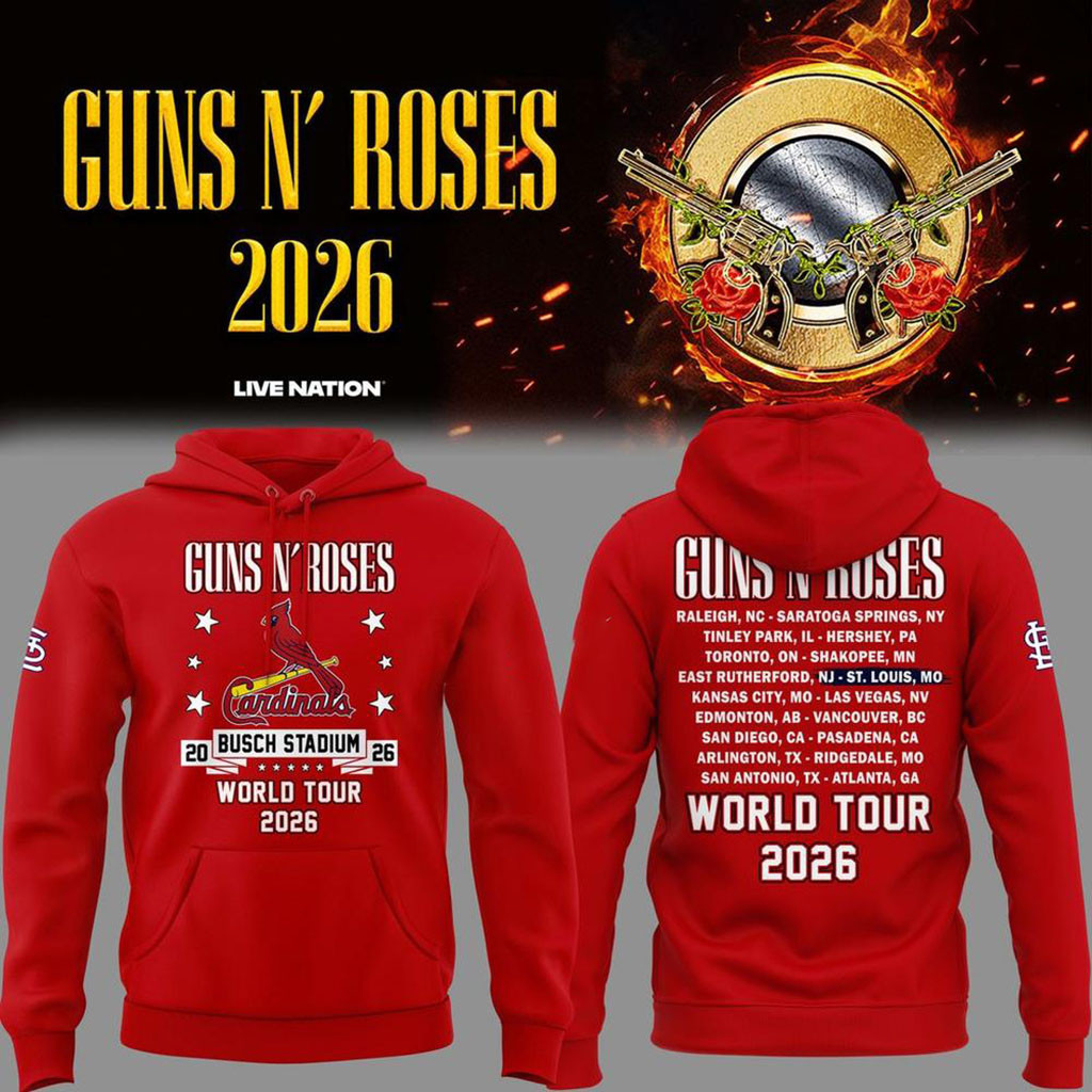 Guns N Roses x St Louis Cardinals World Tour 2026 Busch Stadium Hoodie Cardinals Merch Red - Kdjoy