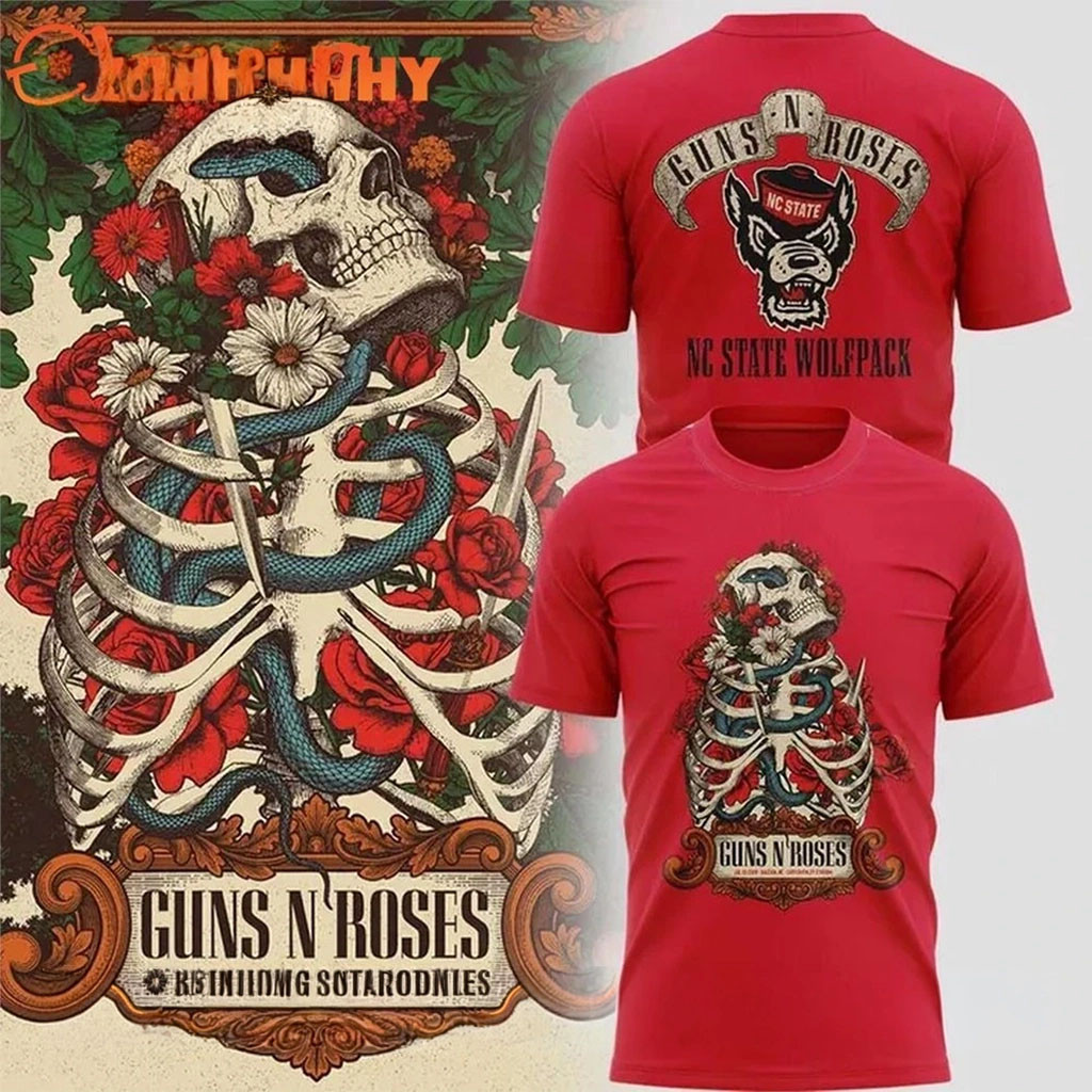 Guns N'Roses X NC State Wolfpack Football 2026 T-Shirt GNR Tour Merch Gift For Music Lovers - Kdjoy