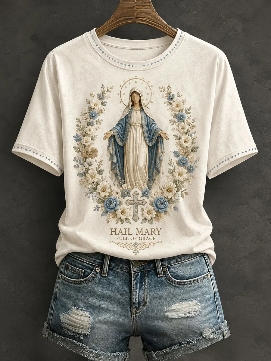 Hail Mary Full Of Grace Shirt Faith In Love Clothing Christian Gift Ideas - Kdjoy