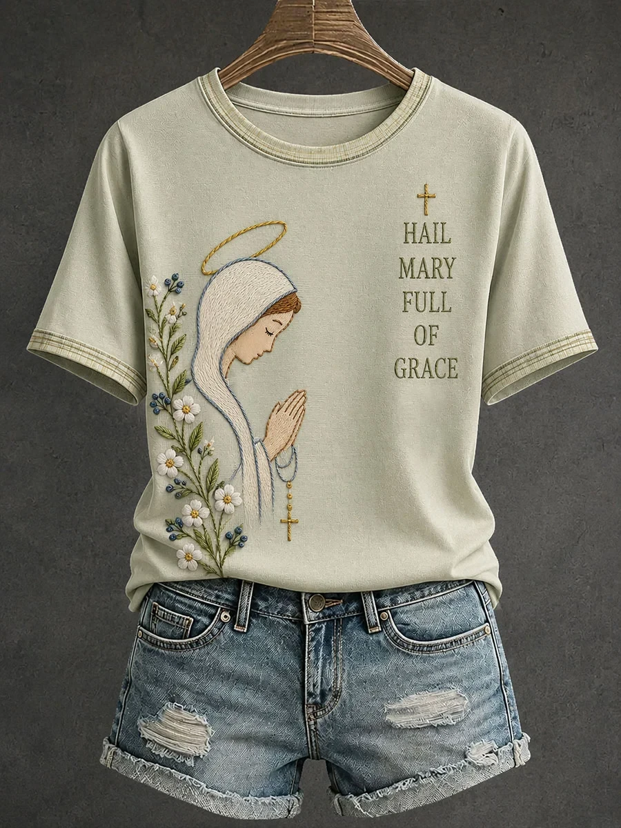 Hail Mary Full Of Grace T-Shirt Blessed Mother Mary Shirt Gifts For Religious Woman - Kdjoy