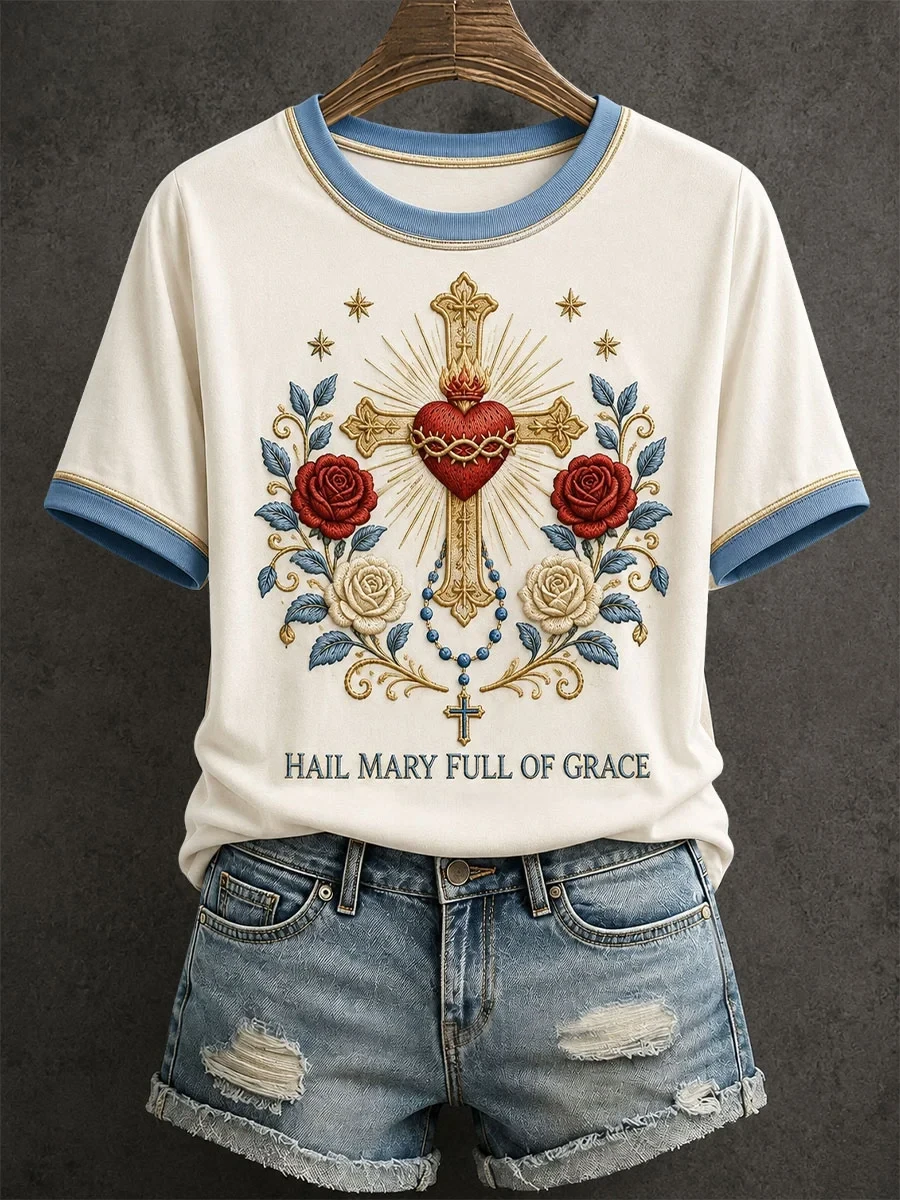Hail Mary Full Of Grace T-Shirt Catholic Shirt Religious Gifts For Mom - Kdjoy