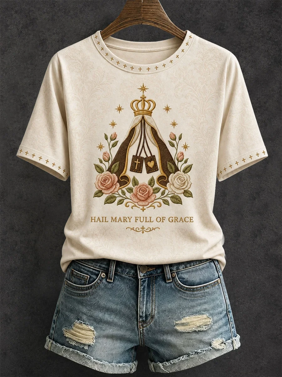 Hail Mary Full Of Grace T-Shirt Faith Based Apparel Christian Gifts For Ladies - Kdjoy Hail Mary Full Of Grace T-Shirt Faith Based Apparel Christian Gifts For Ladies - Kdjoy
