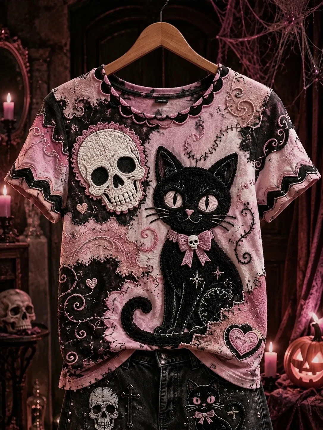 Halloween Black Cat Shirt Cute Skull T-Shirt Halloween Gift For Cat Lovers - Kdjoy
