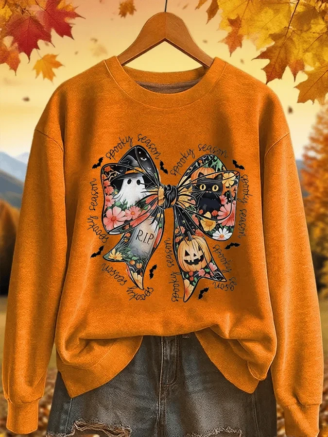 Halloween Bow Pumpkin Sweatshirt Scared Halloween Cats Pumpkin Patch Clothes Gift Ideas - Kdjoy Halloween Bow Pumpkin Sweatshirt Scared Halloween Cats Pumpkin Patch Clothes Gift Ideas - Kdjoy