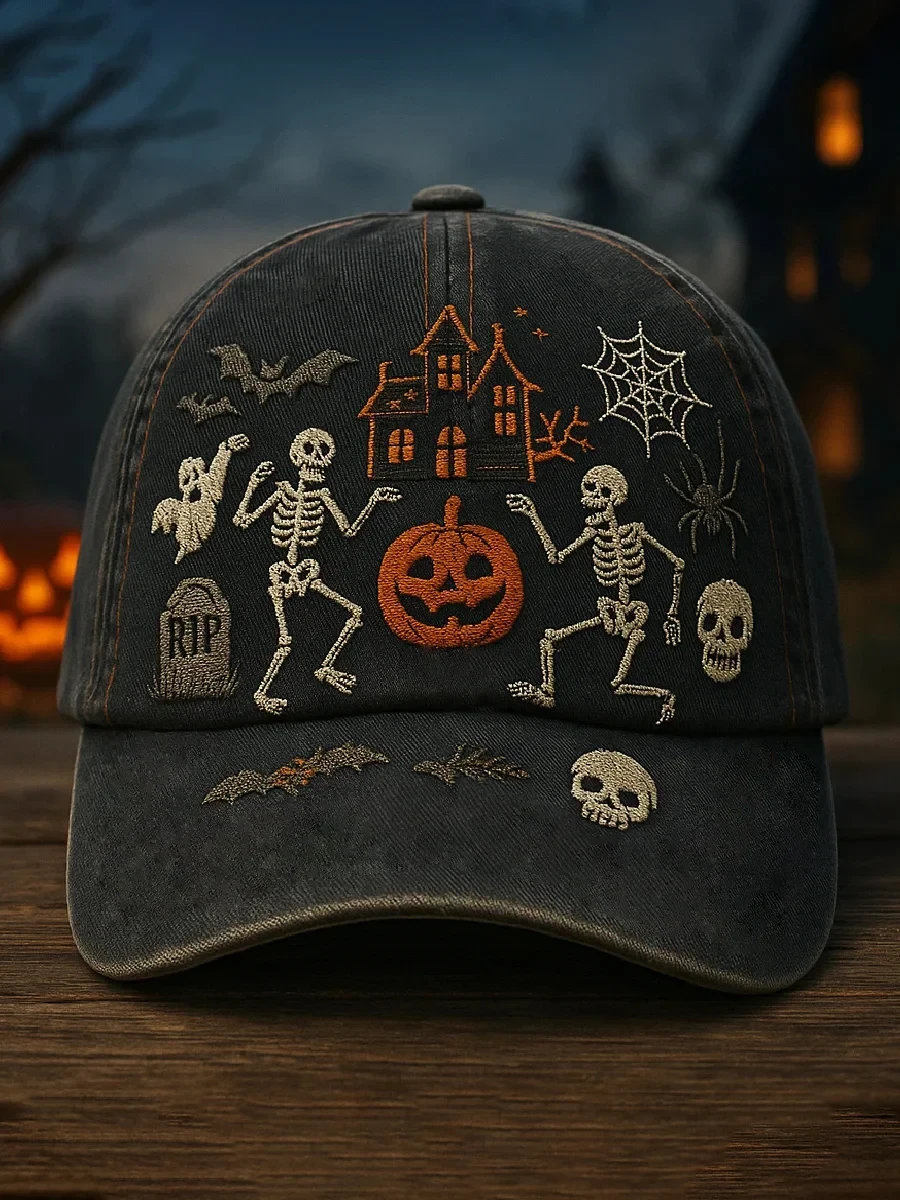 Halloween Dancing Skeletons Hat Halloween Pumpkin Dad Hat Useful Gift For Men - Kdjoy Halloween Dancing Skeletons Hat Halloween Pumpkin Dad Hat Useful Gift For Men - Kdjoy