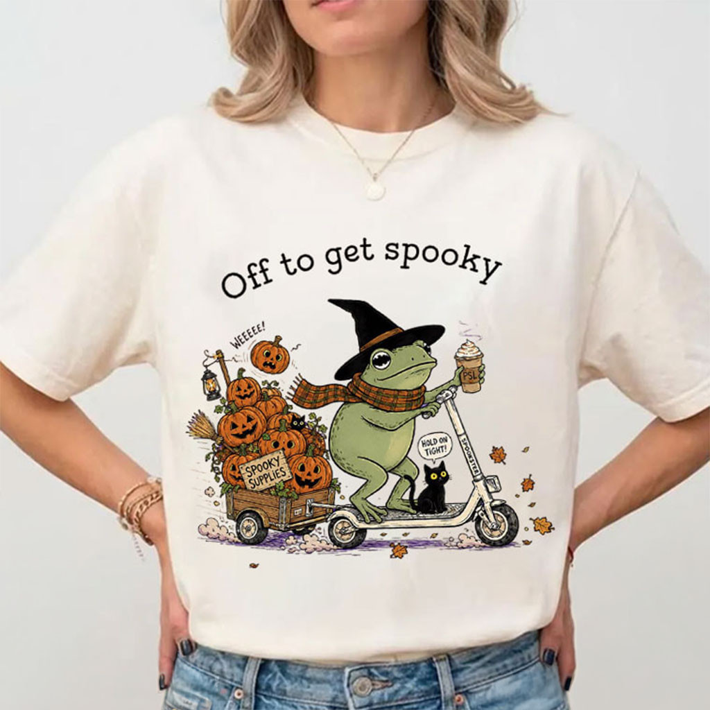 Halloween Frog Riding Scooter Off To Get Spooky T-Shirt Season Fall Gifts For Friends - Kdjoy