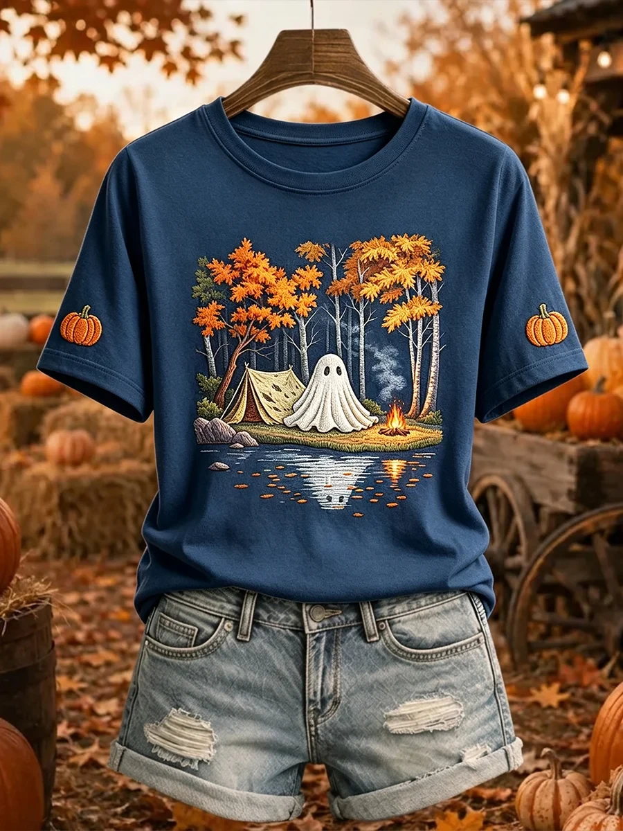 Halloween Ghost Camping T-Shirt 2026 Casual Outfits Autumn Halloween Themed Gifts - Kdjoy Halloween Ghost Camping T-Shirt 2026 Casual Outfits Autumn Halloween Themed Gifts - Kdjoy