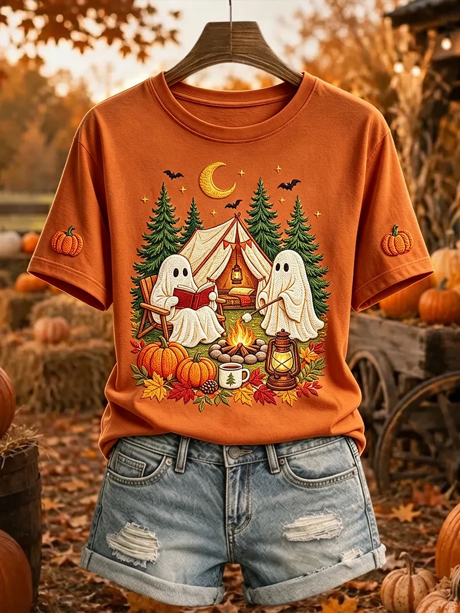 Halloween Ghost Camping T-Shirt Autumn Themed Shirt Cute Halloween Gift For Her - Kdjoy Halloween Ghost Camping T-Shirt Autumn Themed Shirt Cute Halloween Gift For Her - Kdjoy