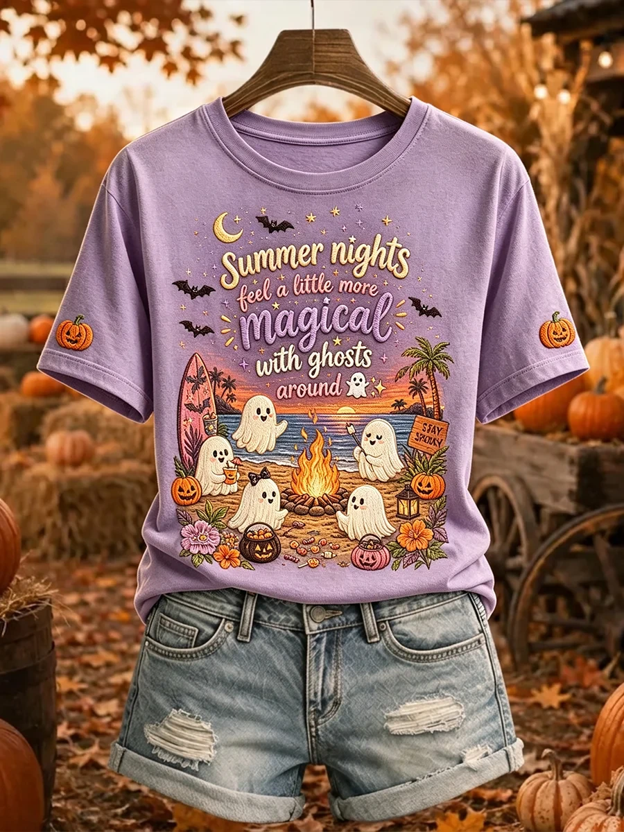 Halloween Ghost Camping T-Shirt Summer Nights Feel A Little More Magical With Ghost Around Tee - Kdjoy