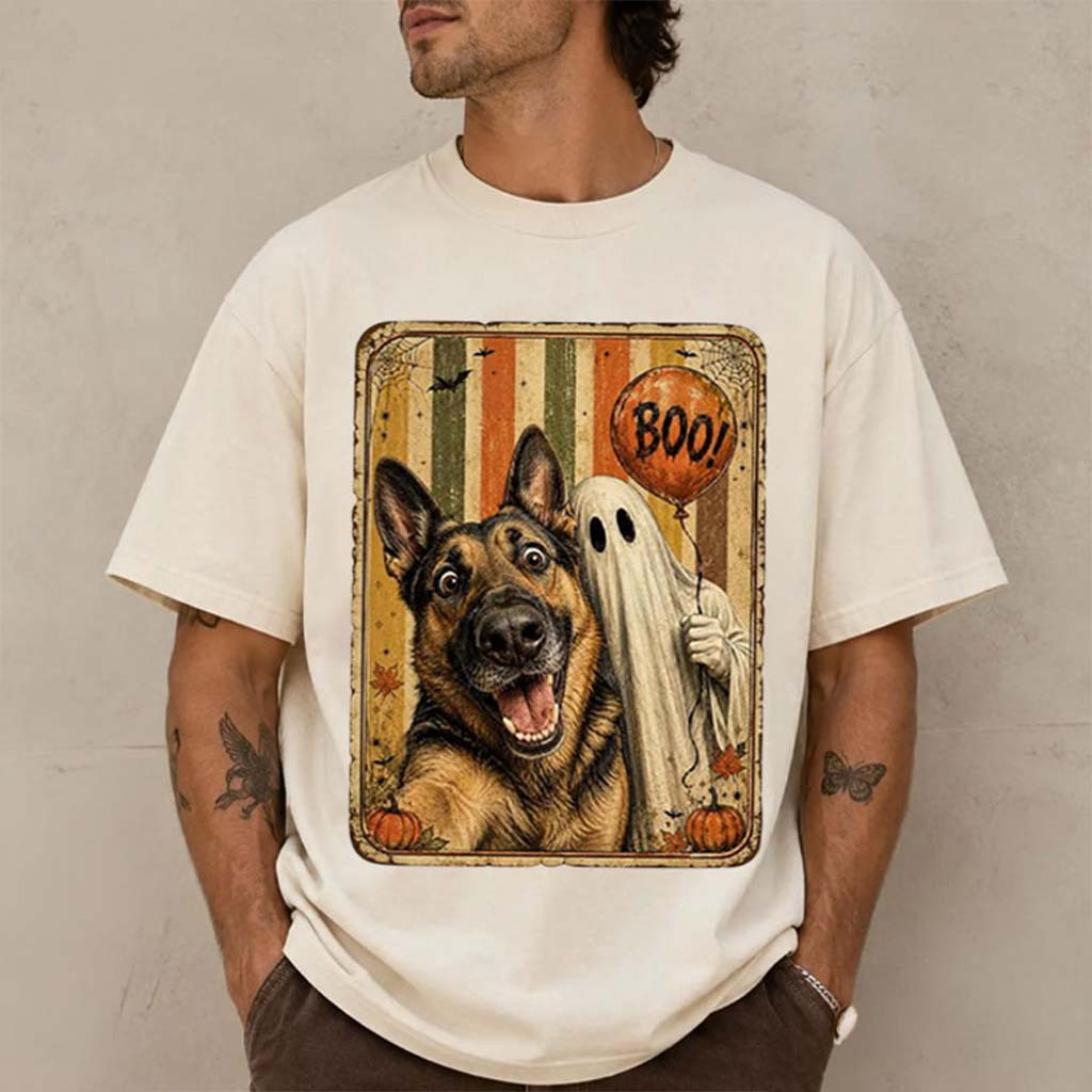 Halloween Ghost Selfie Dog German Shepherd T-Shirt Funny Shirt Halloween Gift For Dog Lovers - Kdjoy