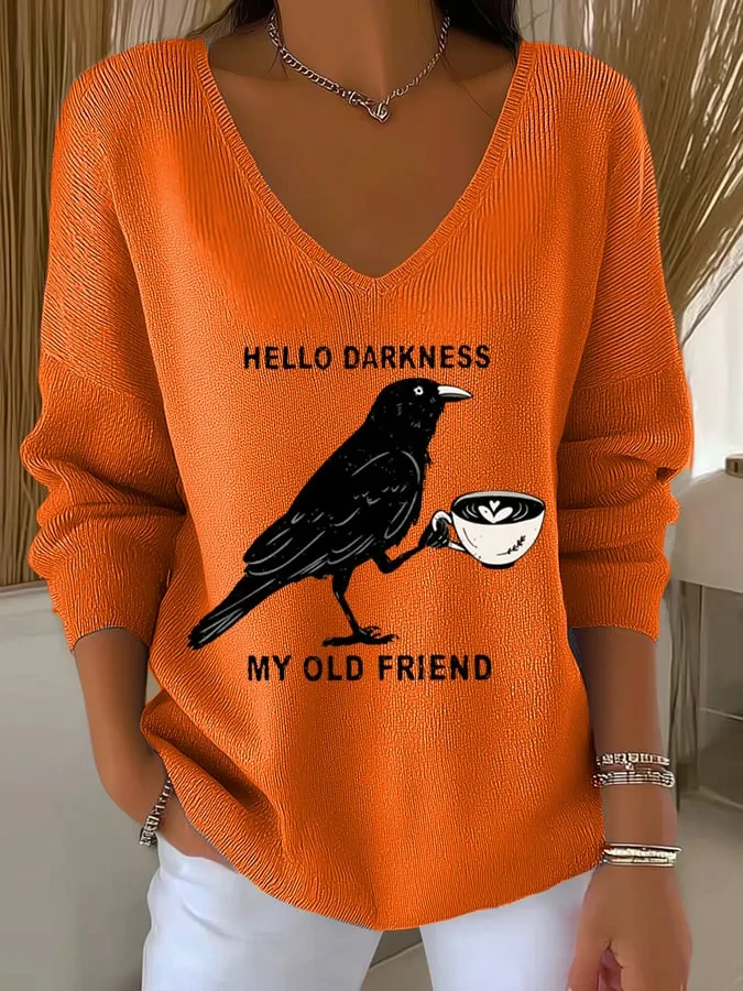 Halloween Hello Darkness My Old Friend V-Neck Long Sleeve Shirt Halloween Clothing Gift - Kdjoy