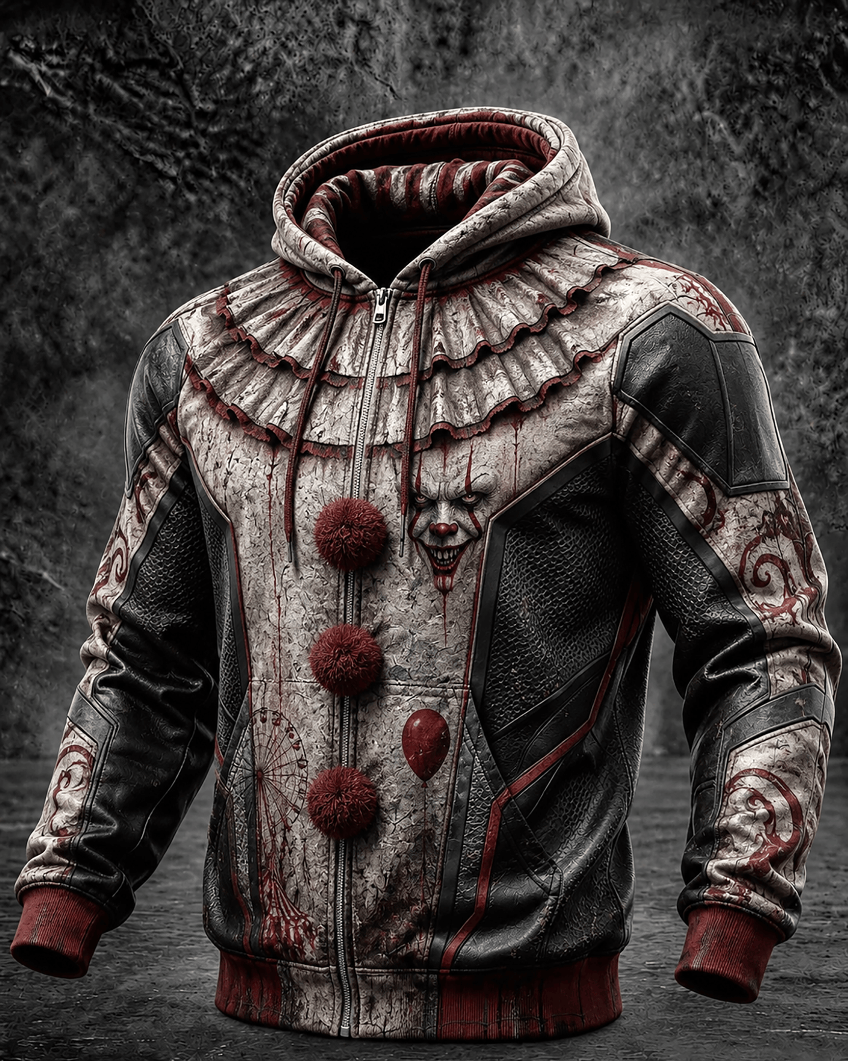Halloween Horror Costume Clown Zip Hoodie Scary Horror Clothing Halloween Gift - Kdjoy