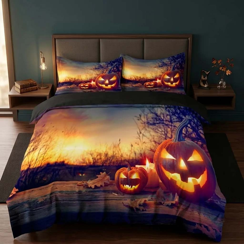 Halloween Jack-O'Lantern Bedding Set Spooky Themed Bedroom Decor Gift For Halloween - Kdjoy