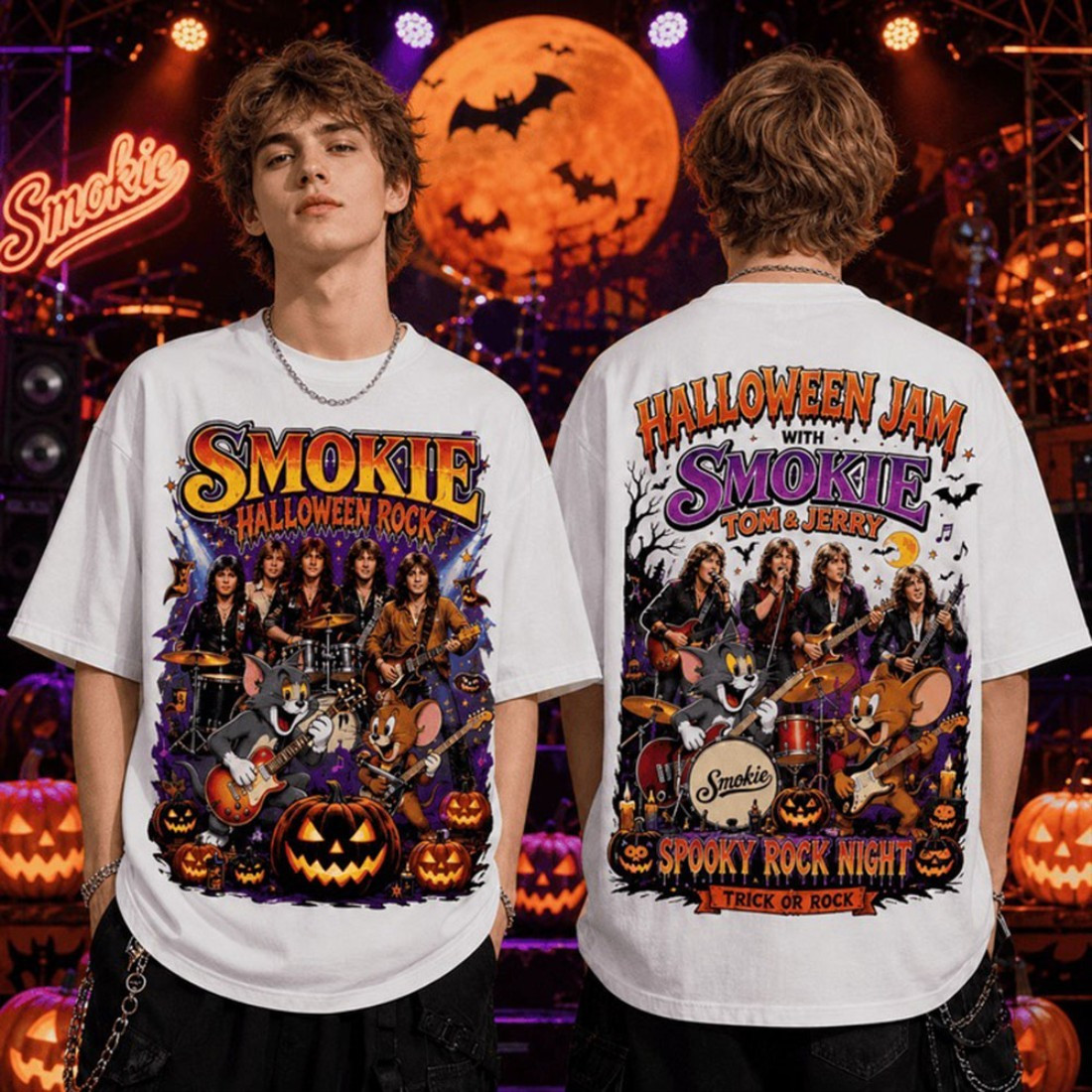 Halloween Jam With Smokie And Tom And Jerry Rock Band T-Shirt Halloween Shirt Gifts For Fans - Kdjoy