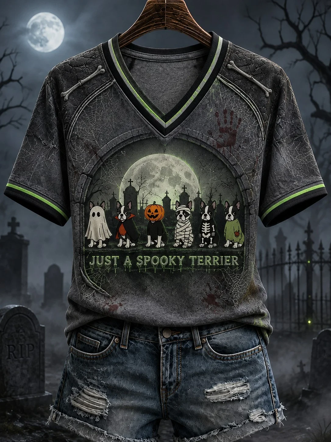 Halloween Just A Spooky Terrier V-Neck T-Shirt Cute Spooky Season Outfits Gift For Dog Lovers - Kdjoy Halloween Just A Spooky Terrier V-Neck T-Shirt Cute Spooky Season Outfits Gift For Dog Lovers - Kdjoy