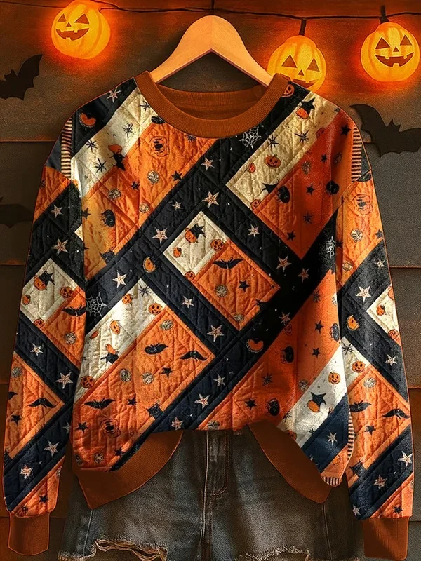 Halloween Pumpkin Patchwork Sweatshirt Halloween Spooky Clothing Top Apparel Gift - Kdjoy Halloween Pumpkin Patchwork Sweatshirt Halloween Spooky Clothing Top Apparel Gift - Kdjoy