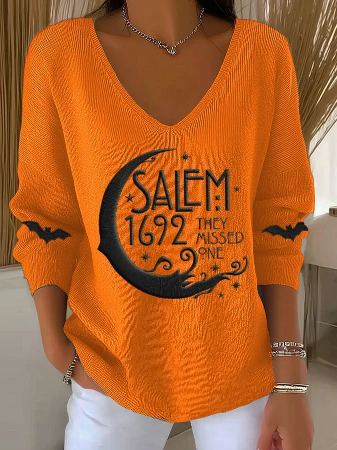 Halloween Salem 1692 They Missed One V-Neck Long Sleeve Shirt Salem 1692 Witchcraft Merch - Kdjoy