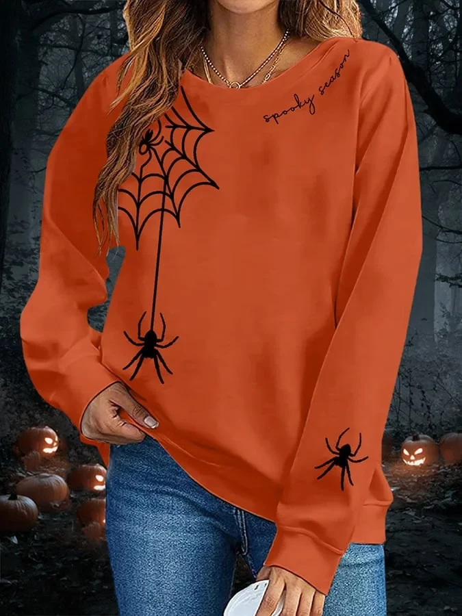 Halloween Spider Sweatshirt Spooky Spider Webs Haunted House Clothing Birthday Gift For Her - Kdjoy