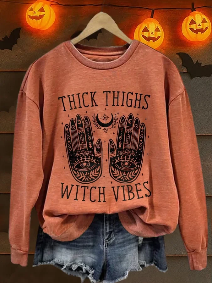 Halloween Thick Thighs Witch Vibes Sweatshirt Halloween Vintage Clothing Unique Gifts For Men - Kdjoy