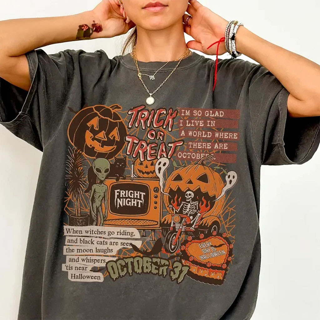 Halloween Trick Or Treat Collage Shirt Spooky Season Ghost Tee Halloween Cute Outfits Womens - Kdjoy