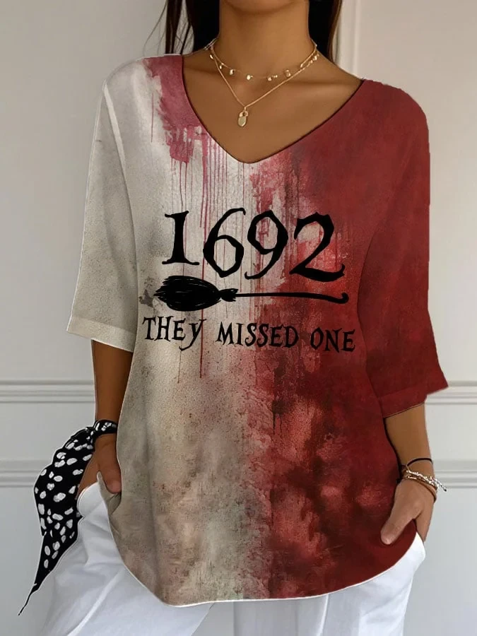 Halloween Witch Salem 1692 They Missed One Crop Sleeve V-Neck Shirt Bloody Outfits For Her - Kdjoy Halloween Witch Salem 1692 They Missed One Crop Sleeve V-Neck Shirt Bloody Outfits For Her - Kdjoy