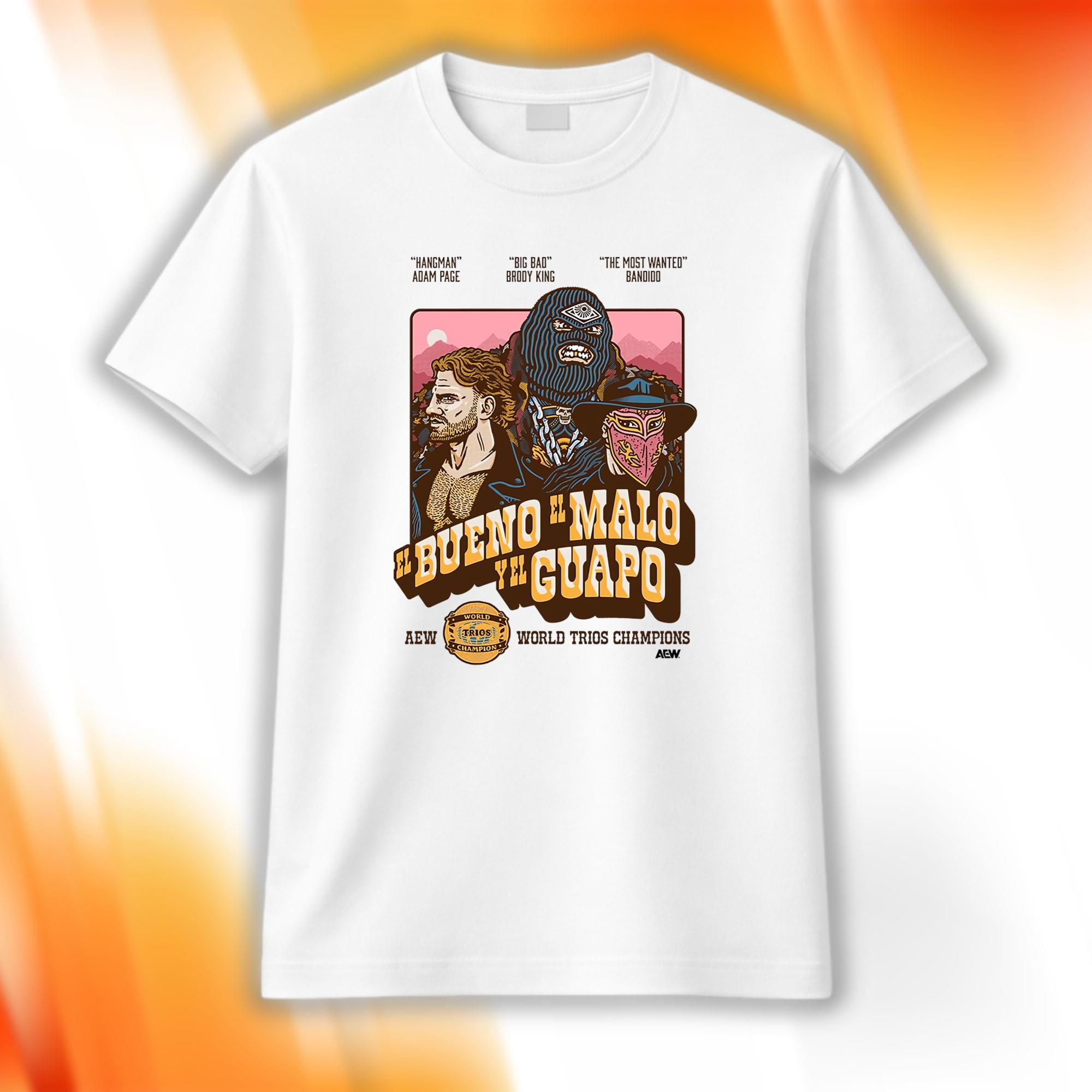Hangman Adam Page And Brodido El Bueno El Malo y El Guapo T-Shirt AEW World Trio Champions Tee - Kdjoy Hangman Adam Page And Brodido El Bueno El Malo y El Guapo T-Shirt AEW World Trio Champions Tee - Kdjoy