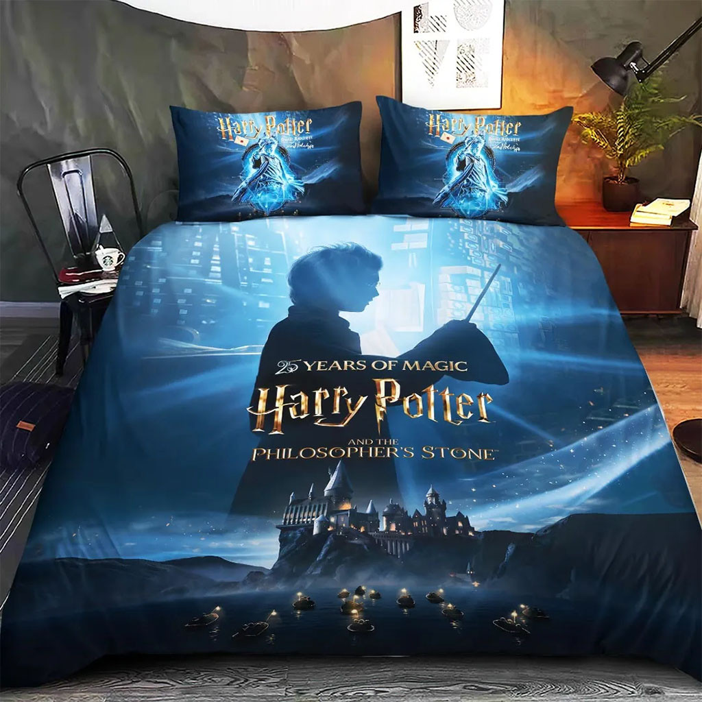 Harry Potter 25 Years of Magic Bedding Set Harry Potter Merch Bedroom Decor Fans Gifts - Kdjoy