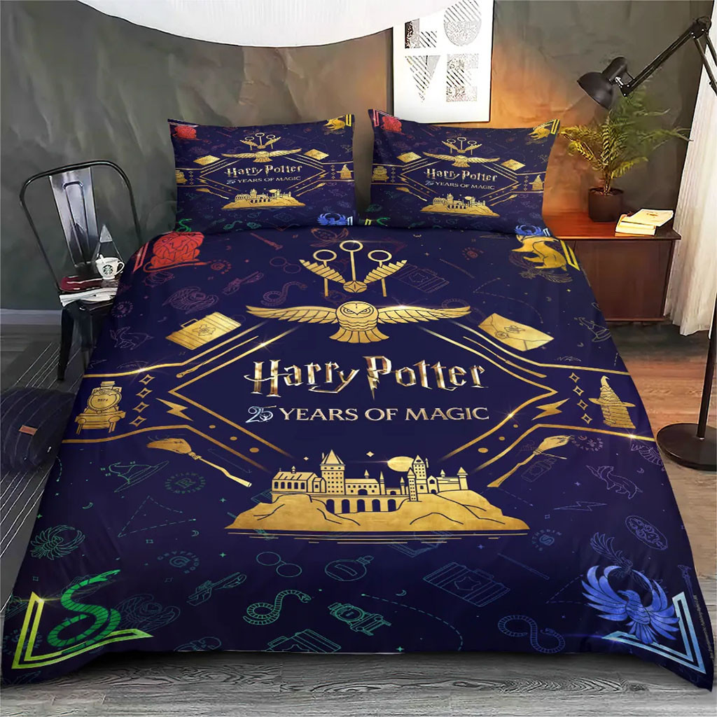 Harry Potter 25 Years Of Magic Bedding Set Hogwarts Wizarding World Bedroom Decor - Kdjoy