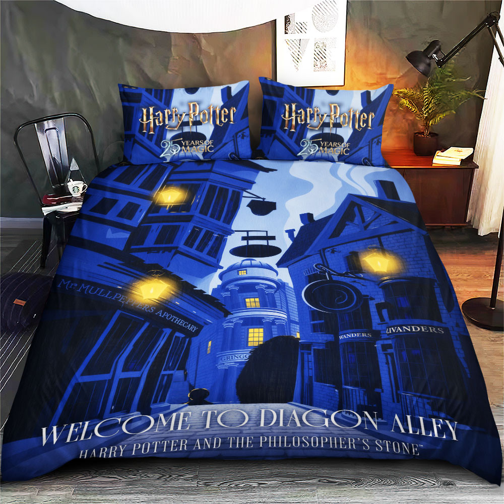 Harry Potter 25th Anniversary Bedding Set Welcome To Diagon Alley Harry Potter Merch - Kdjoy Harry Potter 25th Anniversary Bedding Set Welcome To Diagon Alley Harry Potter Merch - Kdjoy