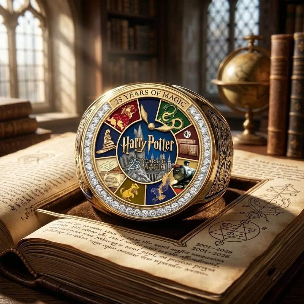 Harry Potter 25th Anniversary Gold Engraved Ring Harry Potter Merch Gifts For Potterhead - Kdjoy