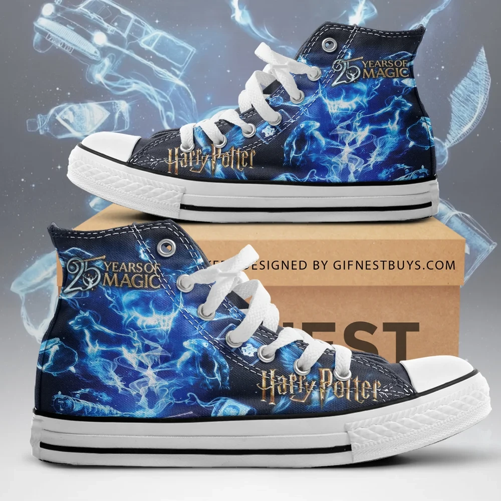 Harry Potter 25th Anniversary High Top Shoes Harry Potter Merch Gift Ideas For Fantasy Lovers - Kdjoy Harry Potter 25th Anniversary High Top Shoes Harry Potter Merch Gift Ideas For Fantasy Lovers - Kdjoy