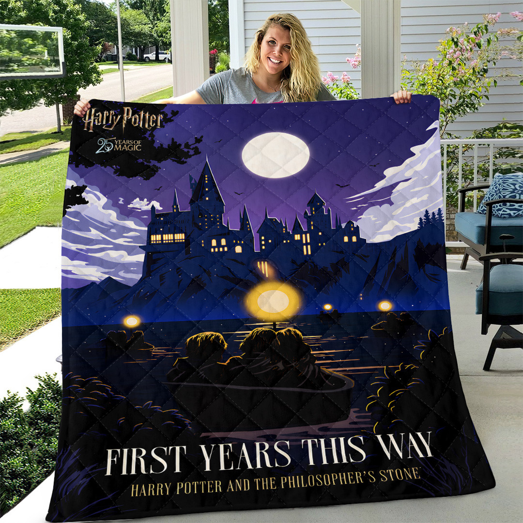 Harry Potter 25th Anniversary Quilt Blanket First Year This Way Harry Potter Merch Fan Gifts - Kdjoy Harry Potter 25th Anniversary Quilt Blanket First Year This Way Harry Potter Merch Fan Gifts - Kdjoy