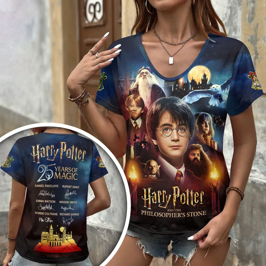 Harry Potter 25th Anniversary V-Neck T-Shirt Harry Potter Merch Gift For Sisters - Kdjoy