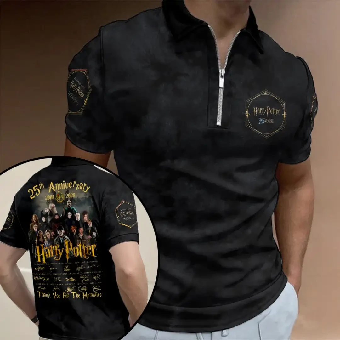 Harry Potter 25th Anniversary Zip Polo Shirt Harry Potter Merch Thanks You For The Memorial - Kdjoy Harry Potter 25th Anniversary Zip Polo Shirt Harry Potter Merch Thanks You For The Memorial - Kdjoy