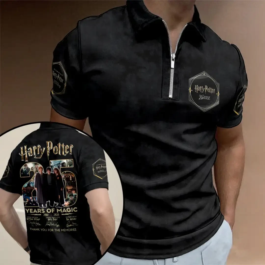 Harry Potter 25th Anniversary Zip Polo Shirt Harry Potter Merchandise Gifts For Movie Fans - Kdjoy