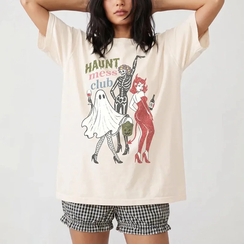 Haunt Mess Club Shirt Funny Halloween Graphic T-Shirt Gift Ideas For Sisters - Kdjoy
