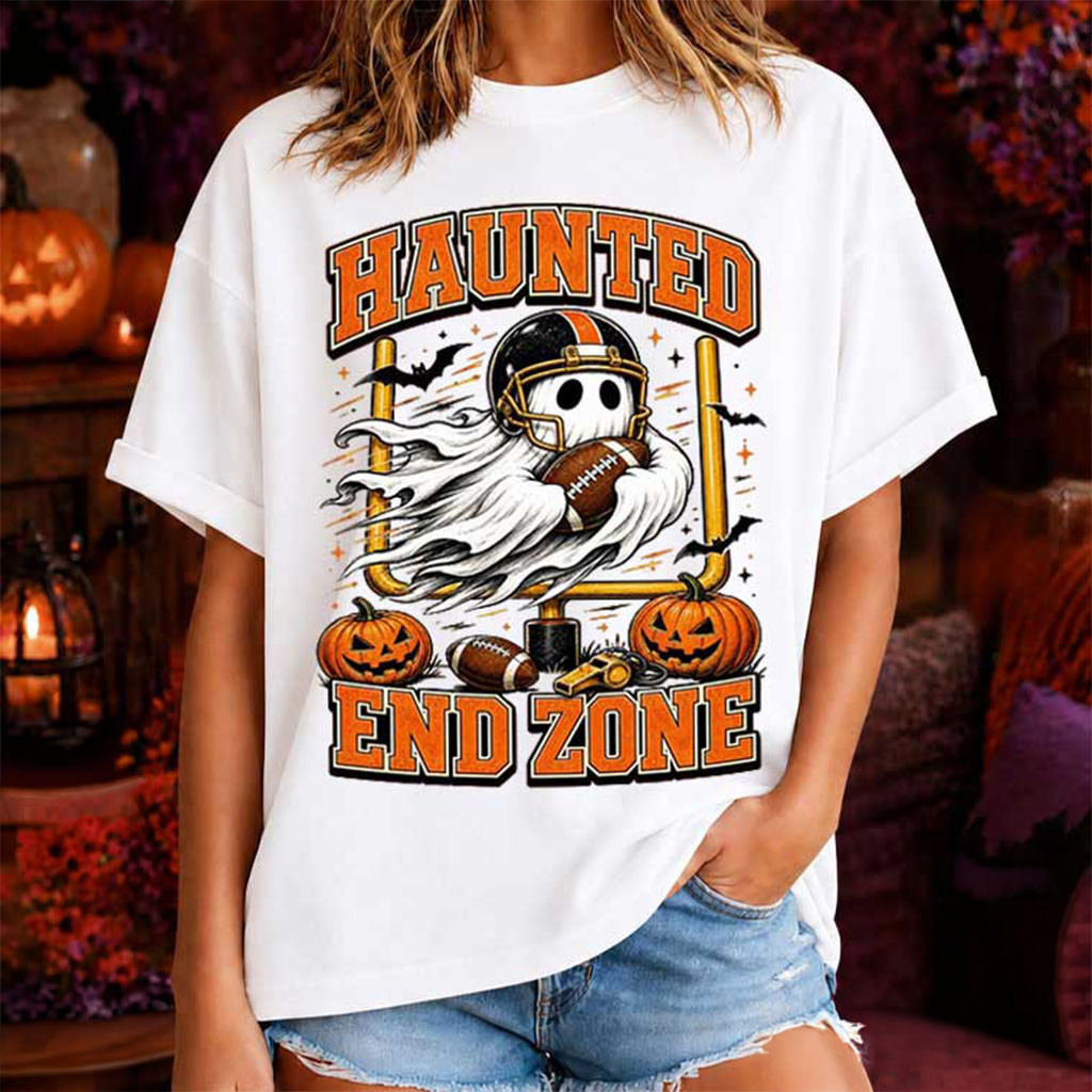 Haunted End Zone Ghost Shirt Football Halloween Spooky Game Day Shirt Halloween Gifts - Kdjoy Haunted End Zone Ghost Shirt Football Halloween Spooky Game Day Shirt Halloween Gifts - Kdjoy