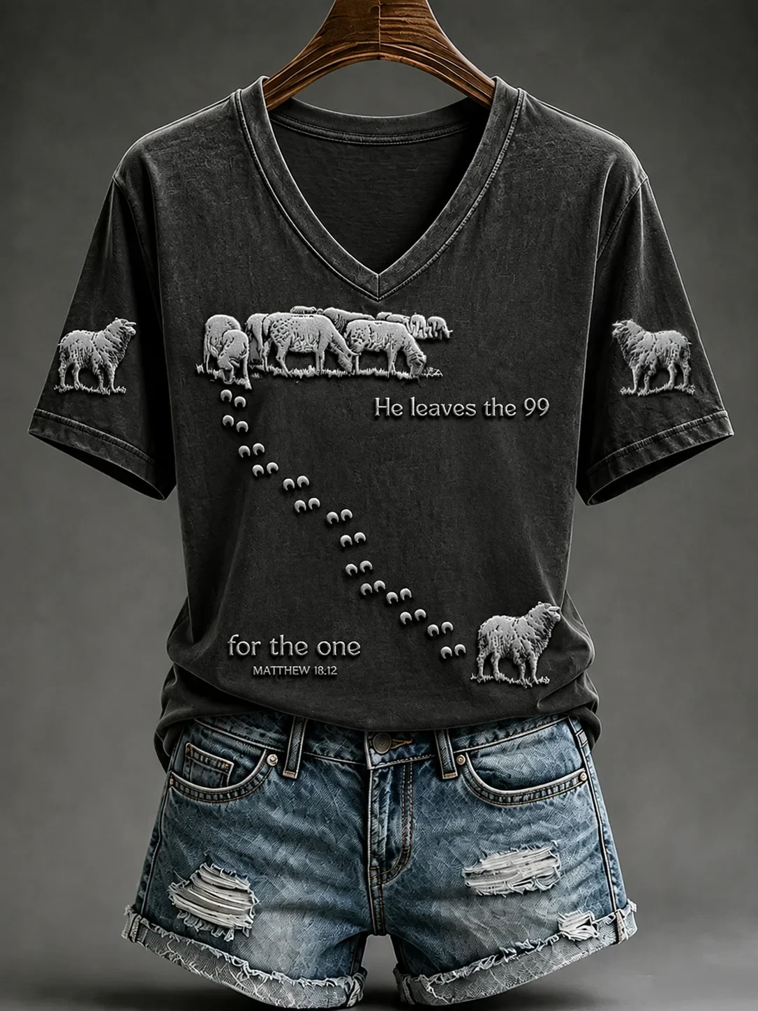 He Leaves The 99 For The One V-Neck Shirt Matthew Bible Verse Clothing Line Christian Gifts - Kdjoy He Leaves The 99 For The One V-Neck Shirt Matthew Bible Verse Clothing Line Christian Gifts - Kdjoy