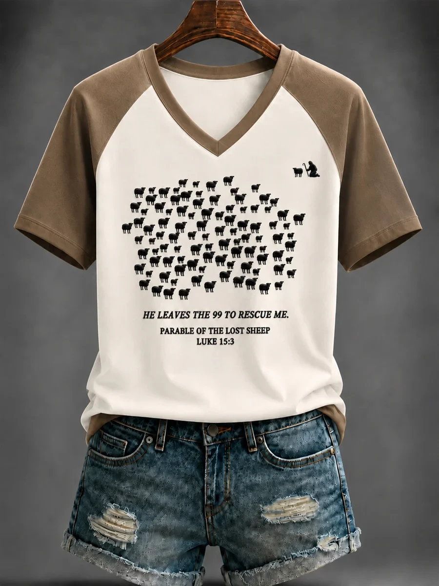 He Leaves The 99 To Rescue Me V-Neck T-Shirt Faith In Love Clothing Christian Themed Gifts - Kdjoy