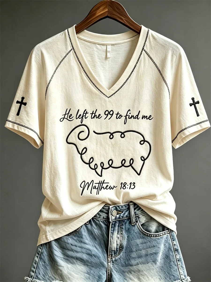He Left The 99 To Find Me Lamb Line V-Neck Shirt Matthew Bible Verse Apparel Christian Gifts - Kdjoy He Left The 99 To Find Me Lamb Line V-Neck Shirt Matthew Bible Verse Apparel Christian Gifts - Kdjoy