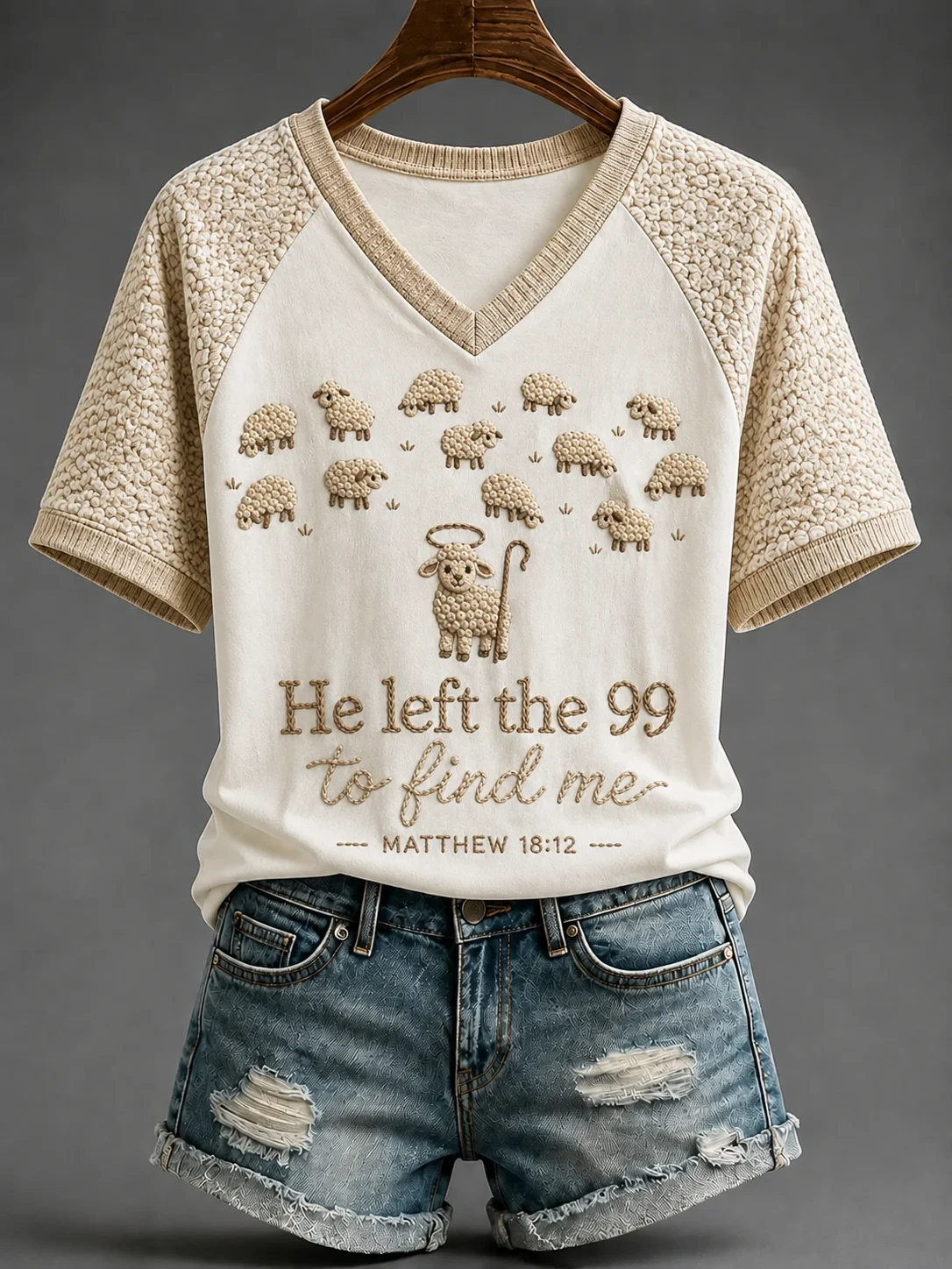 He Left The 99 To Find Me V-Neck Shirt Active Faith Gear Religious Gifts For Her - Kdjoy