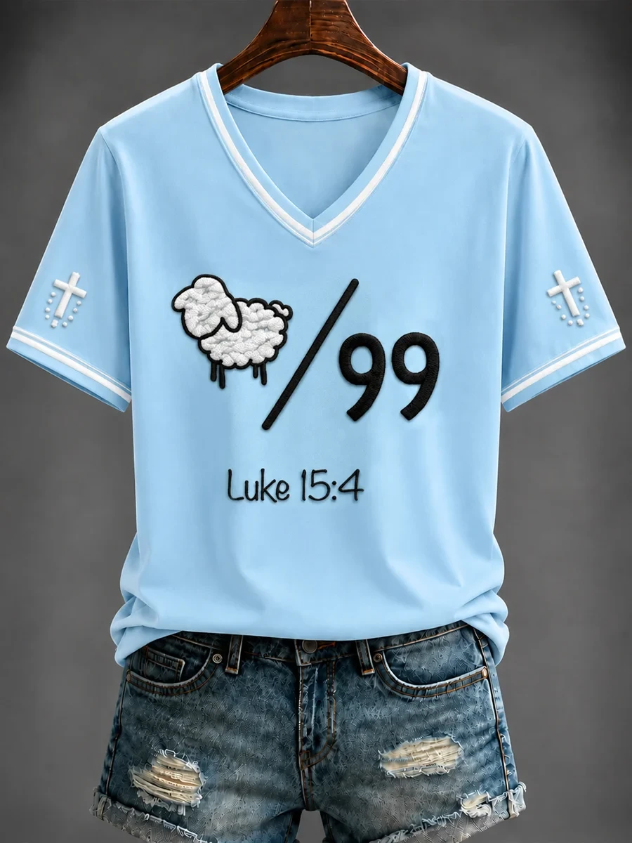 He Left The 99 To Find Me V-Neck T-Shirt Bible Quote Apparel Gifts For Catholics - Kdjoy