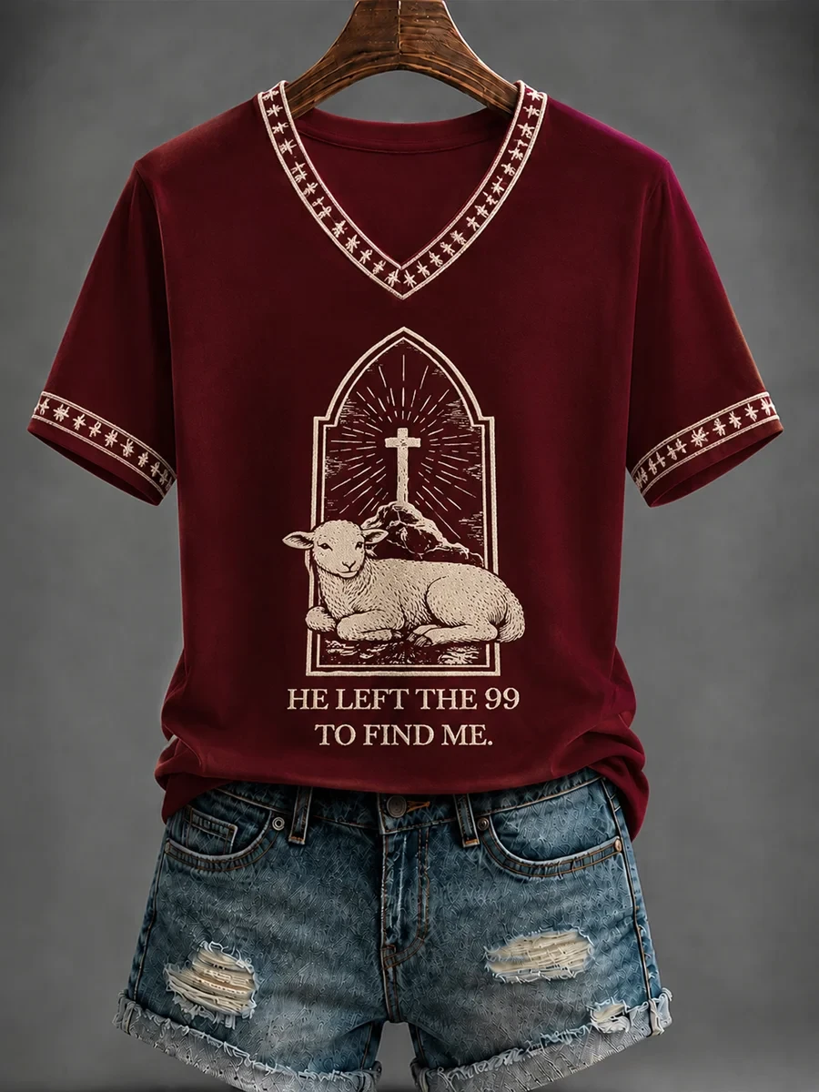 He Left The 99 To Find Me V-Neck T-Shirt Bible Quotes Clothing Great Christian Gifts - Kdjoy He Left The 99 To Find Me V-Neck T-Shirt Bible Quotes Clothing Great Christian Gifts - Kdjoy